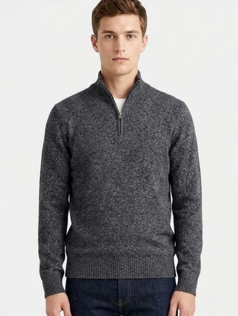 J. Crew Mens Gray Marled Wool Blend Quarter Zip Pullover Sweater Medium Academia
